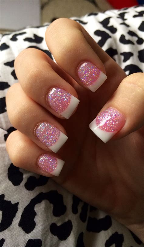 French tip nails with glitter :) Pink Nail Art, Cute Acrylic Nails, Acrylic Nail Designs ...