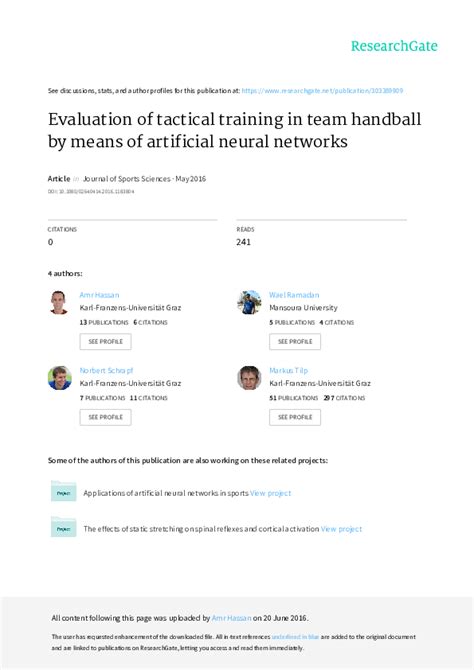 (PDF) Evaluation of tactical training in team handball by means of artificial neural networks ...