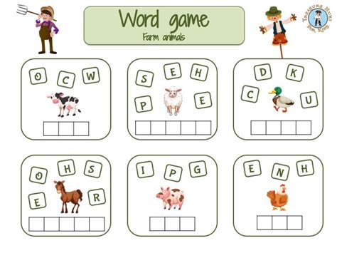 Farm animals word game - Put the letters in order - Treasure hunt 4 Kids