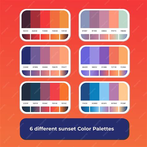 Premium Vector | 6 different sunset Color Palettes with gradient color