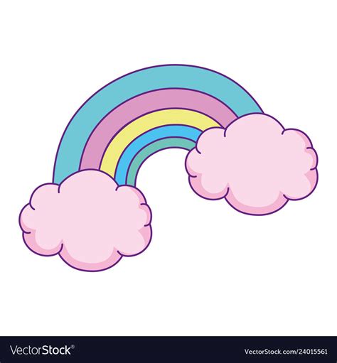 Cute rainbow with clouds Royalty Free Vector Image