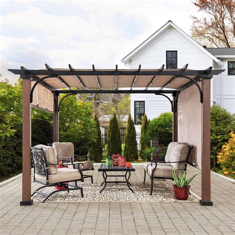 Sunjoy 11 x 11 ft. Metal Pergola with Natural Wood Looking Finish and ...