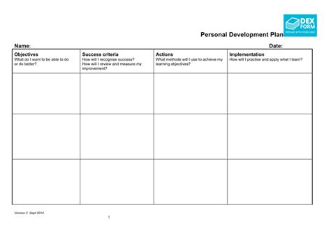 Personal development plan template in Word and Pdf formats