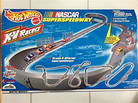 Hot Wheels Motorized X-V Racers NASCAR Superspeedway with 2 Working Pitstop Chargers. Includes 2 ...