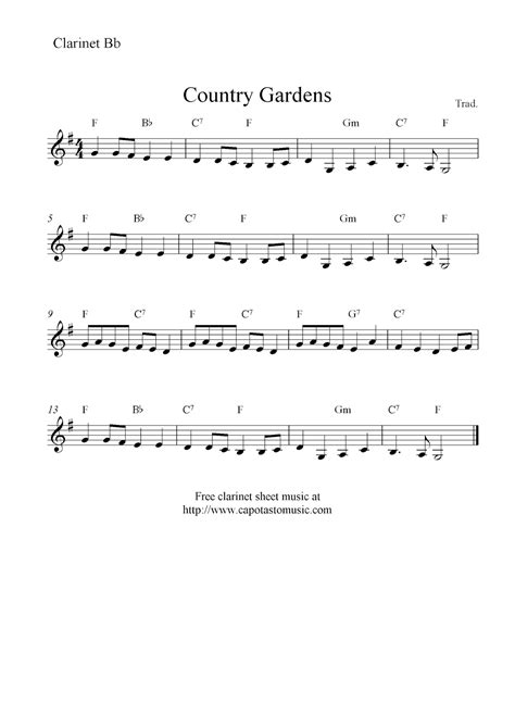 Country Gardens, free clarinet sheet music notes