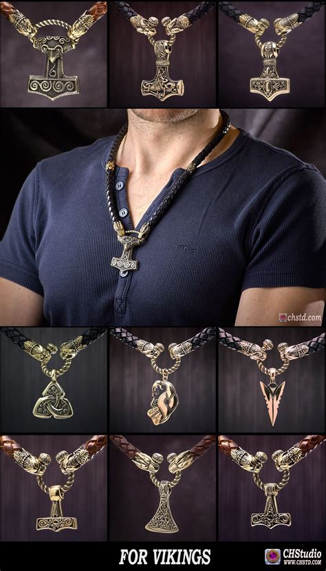 THOR'S HAMMER, MJOLNIR Skane - Leather Necklace With Bronze Heads ...