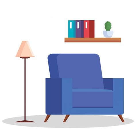 Premium Vector | Living room with sofa, lamp and shelf