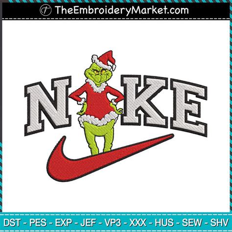 Nike Grinch Christmas Embroidery Designs File, Nike Machine Embroidery Designs, Embroidery PES ...