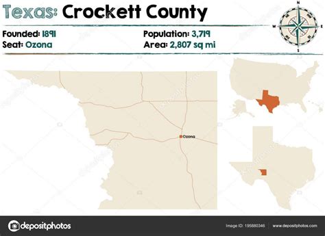 Detailed Map Crockett County Texas Usa — Stock Vector © Malachy666 - Crockett Texas Map ...