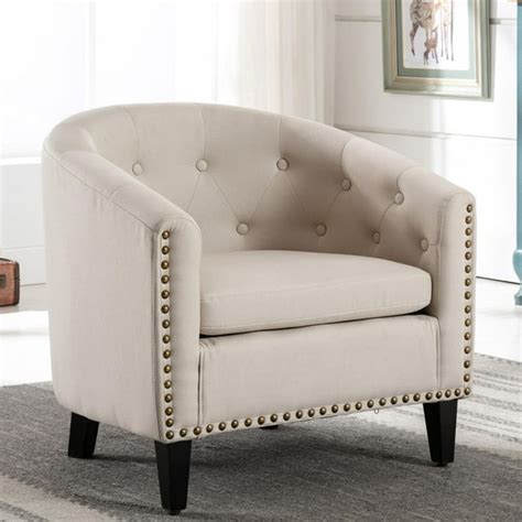 Modern Linen Fabric Accent Chair, Tufted Wingback Barrel Chairs for ...