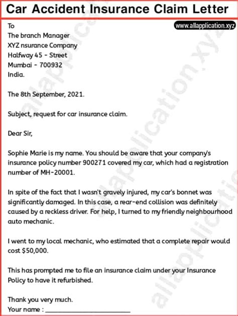 Car Accident Insurance Claim Letter (3+ SAMPLES)