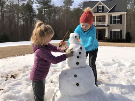 Premium AI Image | Kids building a snowman in winter day