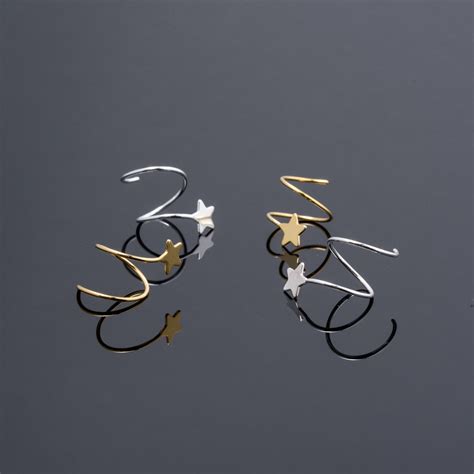 Silver Spiral Earrings, Double Ring Earring With Star, Spiral Earrings Girls, Minimalist ...