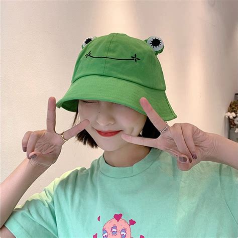 Frog Hat Kawaii Cute Frog Bucket Hat Aesthetic Women Outdoor | Etsy