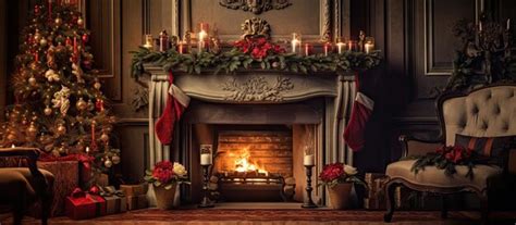 Premium AI Image | Living room adorned for Christmas with a fireplace