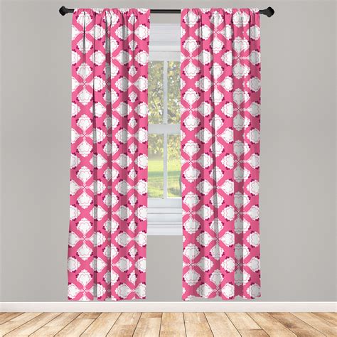 Pink and White Microfiber Curtains 2 Panel Set Living Room Bedroom in 3 ...