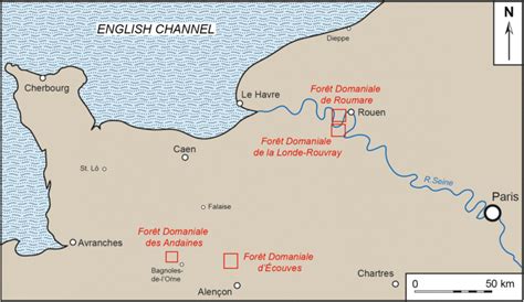 Map of NW France showing Lower Seine River and location of sites ...