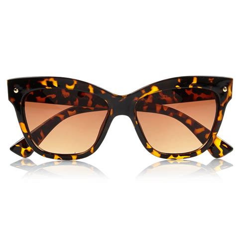 River island Brown Tortoise Shell Cat Eye Sunglasses in Brown | Lyst