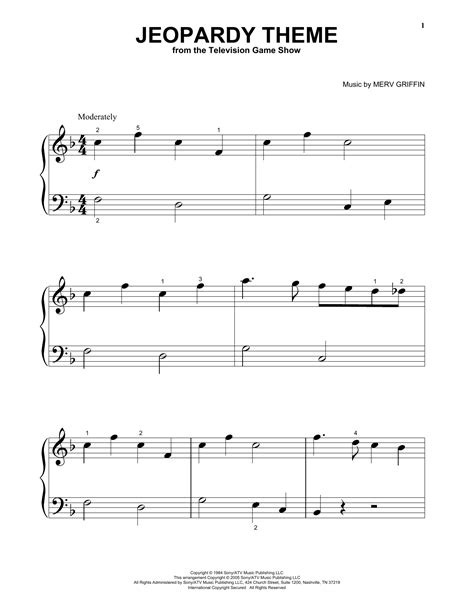 Jeopardy Theme sheet music by Merv Griffin (Piano (Big Notes) – 51825)