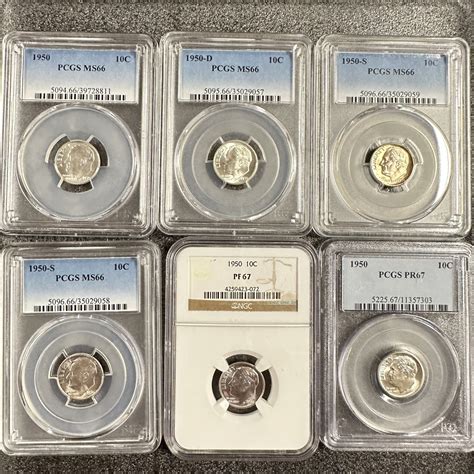 LOT 624 – 6 GRADED ROOSEVELT DIMES, ASSORTED DATES