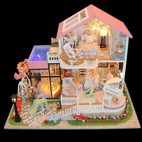 Baby Wooden DIY Doll House Miniature Handmade Assembly Model House Toy ...