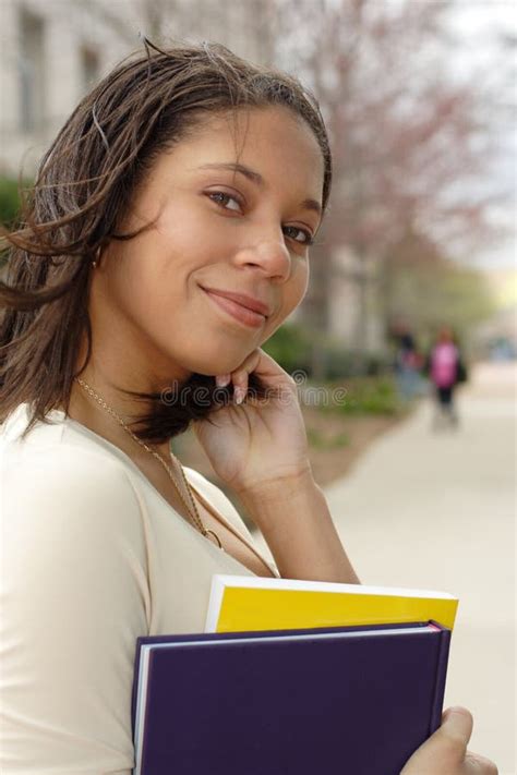 Beautiful Female African American College Student on Campus Stock Image - Image of research ...