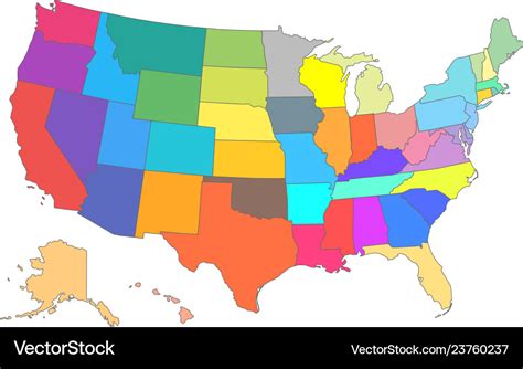 Color usa map with all states Royalty Free Vector Image