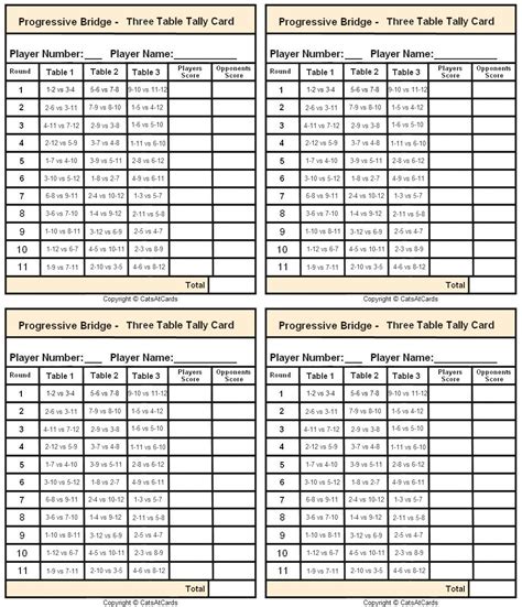 Printable Bridge Tallies For 3 Tables