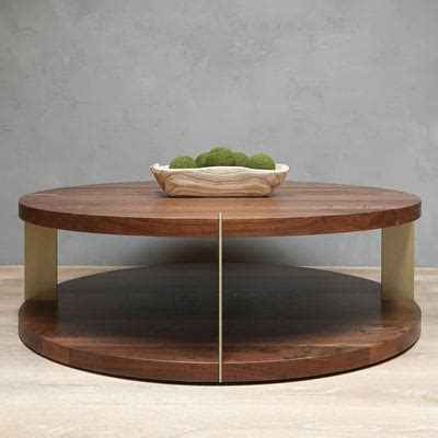2-Level Round Walnut Coffee Table With Metal Accent | Urbandi | Urbandi