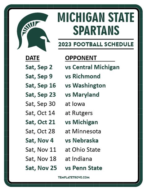 Printable 2023 Michigan State Spartans Football Schedule