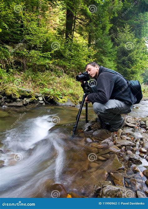 Photographer with Camera on Tripod Stock Photo - Image of leisure ...