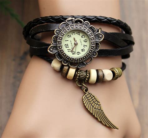 Vintage Style Leather Strap Watches Woman Girl Quartz Wrist Watch Bracelet Watch Black on Storenvy