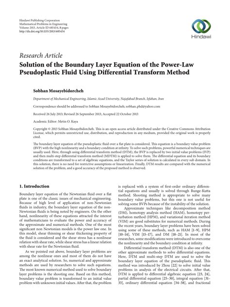 (PDF) Solution of the Boundary Layer Equation of the Power-Law Pseudoplastic Fluid Using ...