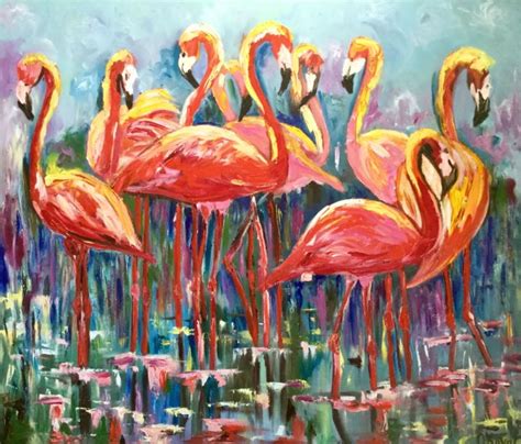 Orange Flamingos Painting by Olga Koval | Artmajeur