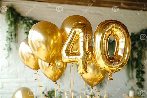 Happy 40th Birthday. Gold Helium 40 Birthday Balloons at a Celebration ...