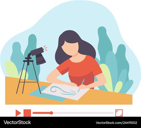 Girl drawing picture young woman blogger creating Vector Image