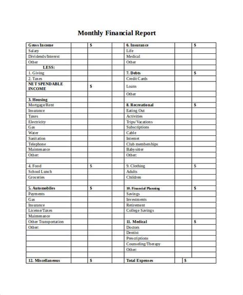 Monthly Financial Report Template