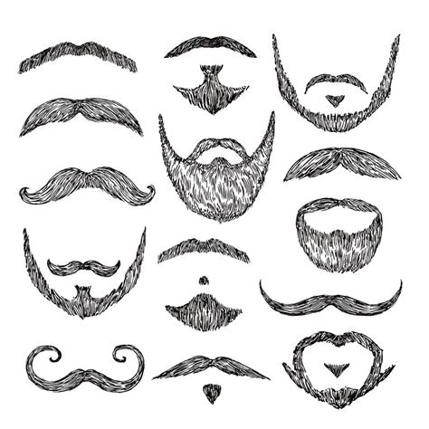 Sketch mustache. Drawing facial hair. Isolated patch mustaches, retro ...