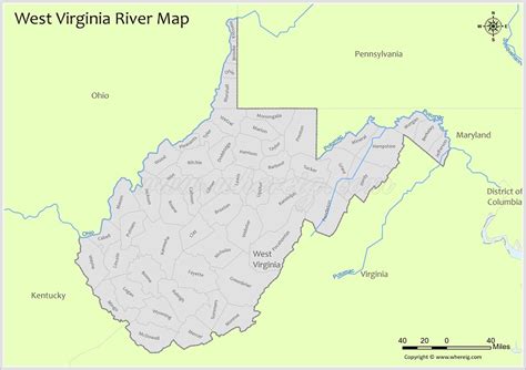 West Virginia River Map - Check list of Rivers, Lakes and Water Resources of West Virginia. Free ...