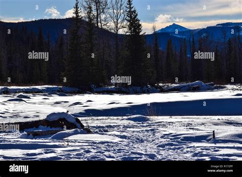 winter scene in Kananaskis country in the mountains of Alberta Stock ...