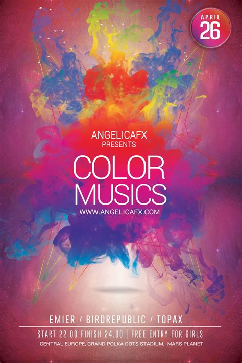 COLOR MUSIC PSD FLYER/POSTER TEMPLATE http://graphicriver.net/item/color-music-flyer-template ...