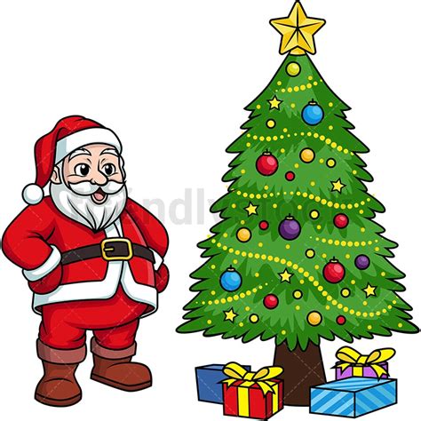 Santa Claus Near Christmas Tree Cartoon Clipart Vector - FriendlyStock