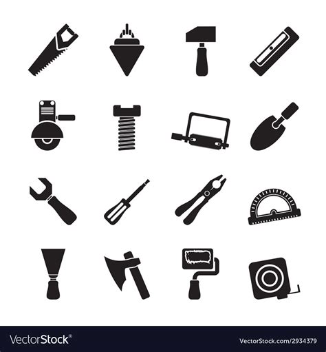 Silhouette building and construction tools icons Vector Image