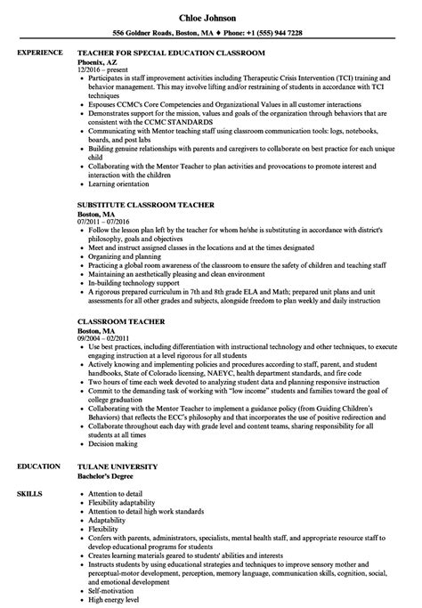 Classroom Teacher Resume Samples | Velvet Jobs