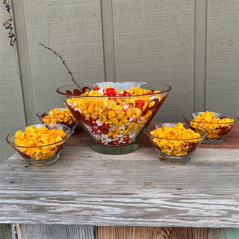 Vintage Popcorn Serving Bowl Set MCM Glass Set of 5 - Etsy