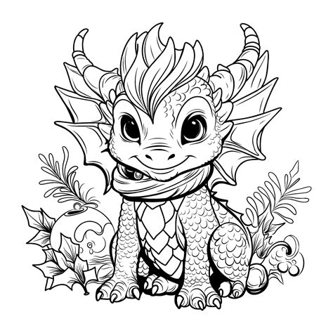 Dragon coloring book. Coloring page simple line illustration of little cute dragon in cartoon ...