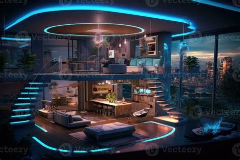 Photo of a futuristic smart home, showcasing automated systems and ...