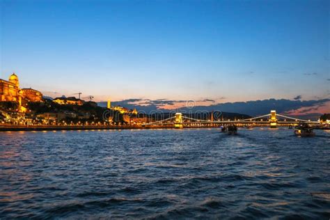 Evening View of the Danube River, Bridges, Sights of Budapest. Hungary. Stock Image - Image of ...