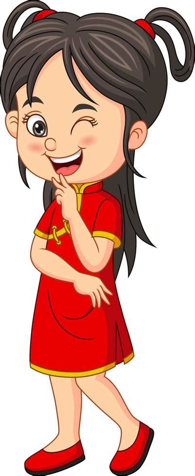 Cartoon funny chinese girl winking eye 5196191 Vector Art at Vecteezy