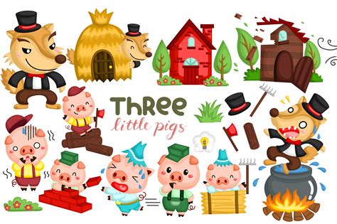 Three Little Pigs Storytime Clipart Graphic by Inkley Studio · Creative Fabrica